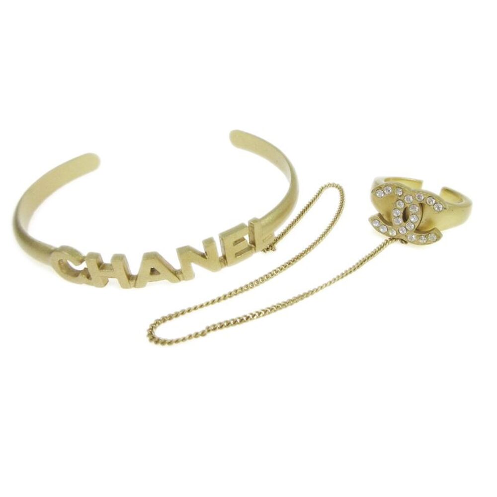 Chanel Logo Cuff With Cc Metal With Crystal Gold Gold Bracelet Jewelry
